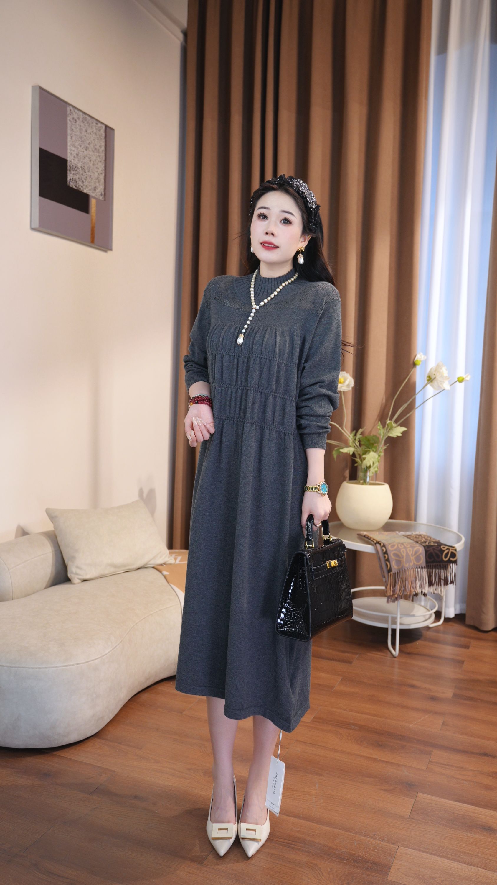 59271  气质女神时尚小高领复古气质减龄显瘦秋冬新款连衣裙