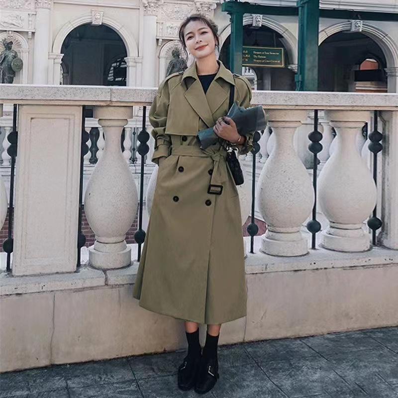 F76韩系高级感秋冬风衣外套新款中长款小个子大衣英伦风