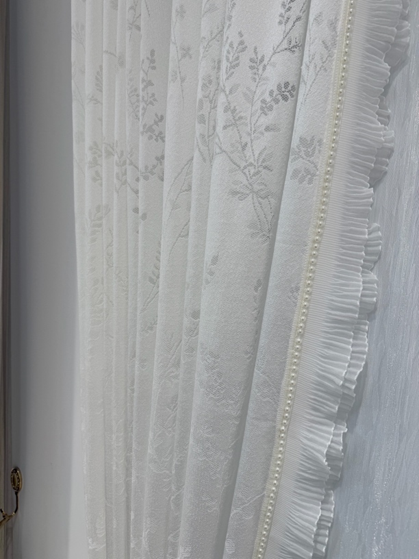 煜宁 法式梦幻有钱花窗纱（白色+珍珠花边）