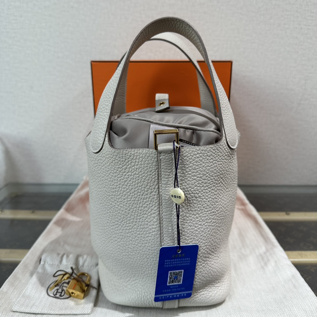 95新 Hermes/爱马仕 冰川白金扣菜篮子18手提袋 16262