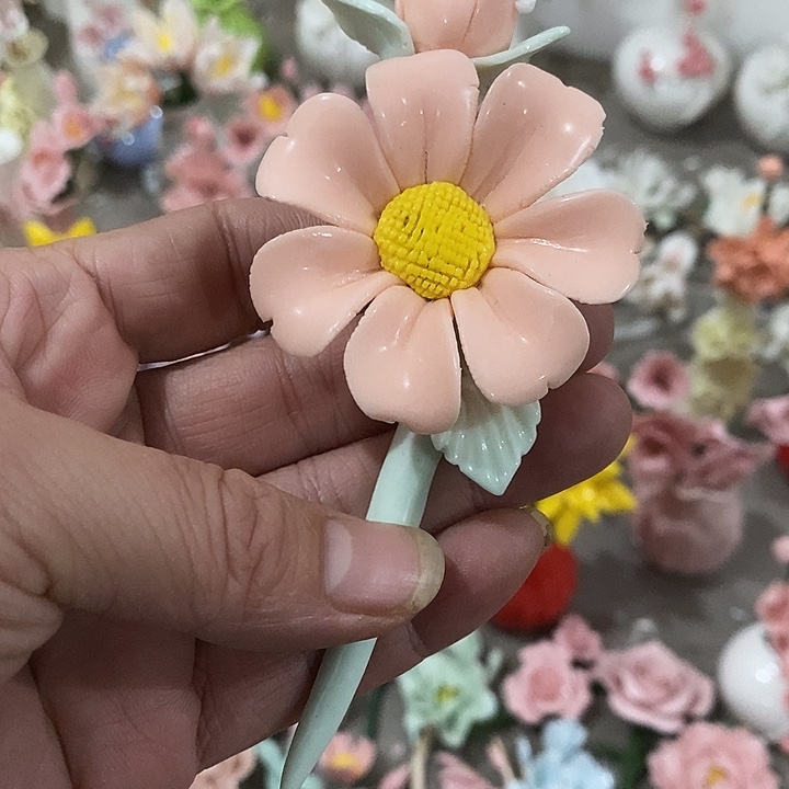 瓷片纯手工陶瓷花摆件瑕