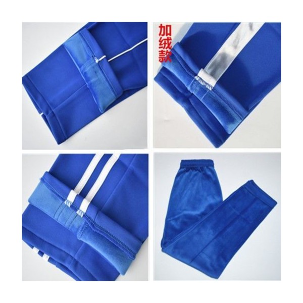 宝蓝色加绒款冬季校服裤子一条边双白条初高中学生纯净版保暖校裤