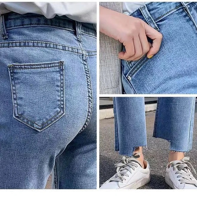 浅色牛仔裤女春秋2024新款高腰显瘦裤子九分开