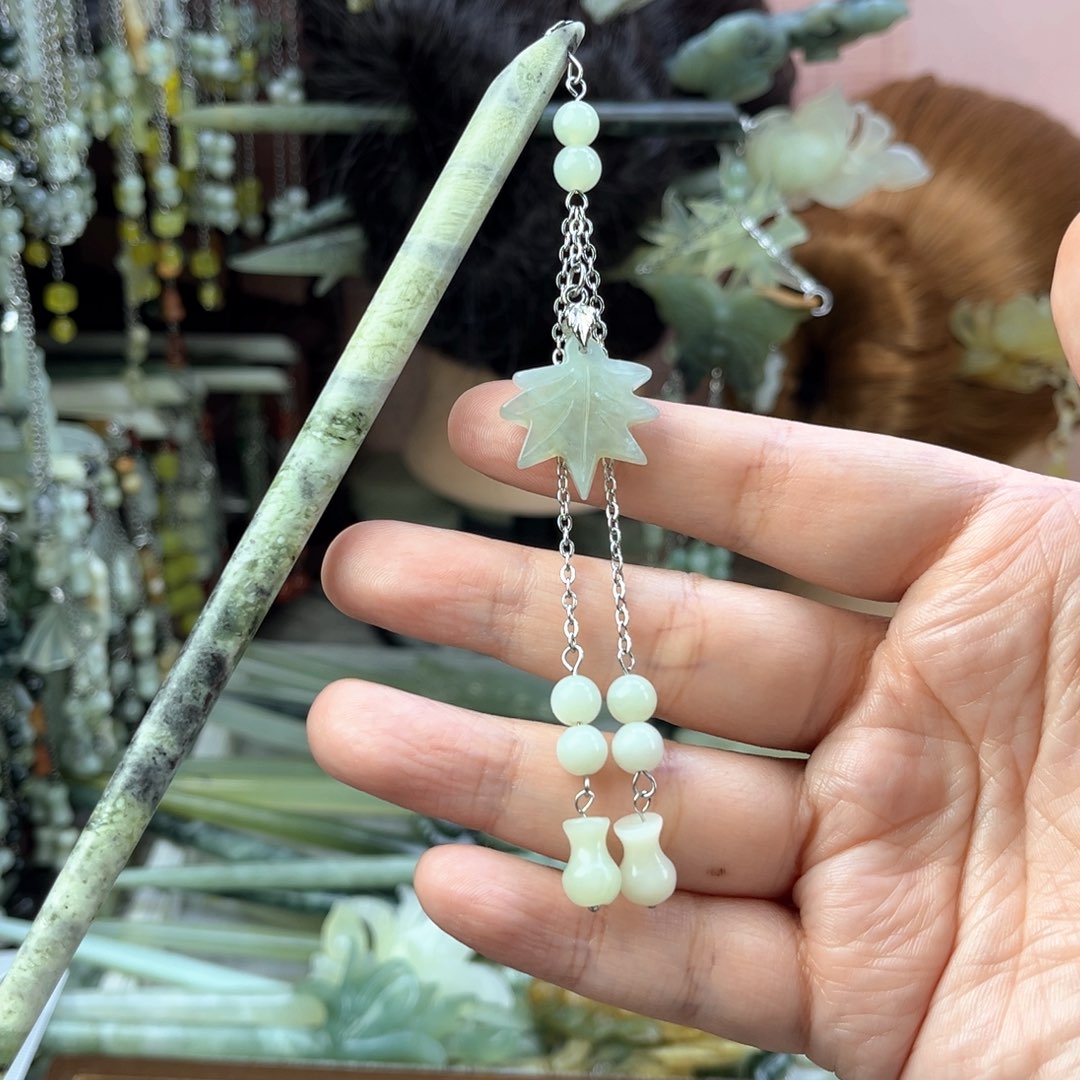 蛇纹石玉发饰未镶嵌长度19.5厘米左右