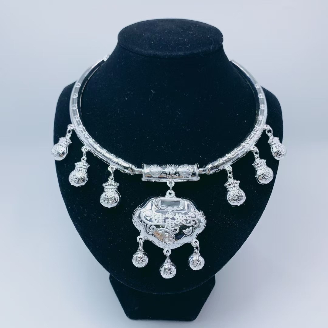 坠链均足银  纯银长命锁项圈999吊坠男女宝宝婴儿满月周岁送礼