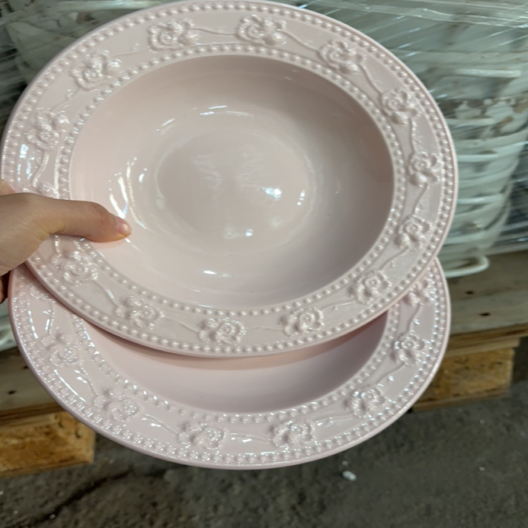 景德镇陶瓷红嘻嘻浮雕8寸深盘2只