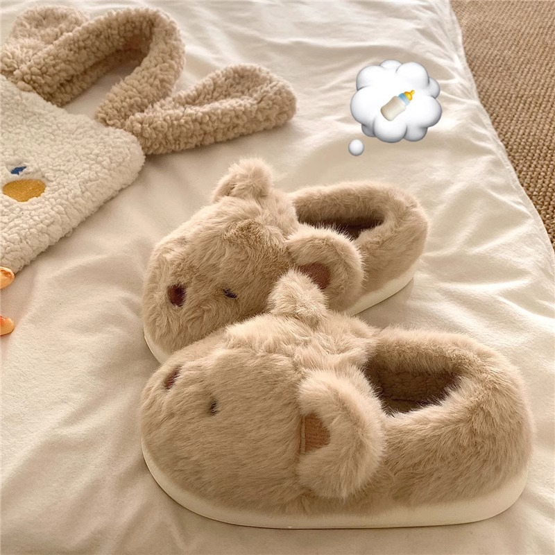 乖巧懂事~！可爱小熊ins包头棉拖鞋女居家保暖加绒冬季毛毛拖鞋潮