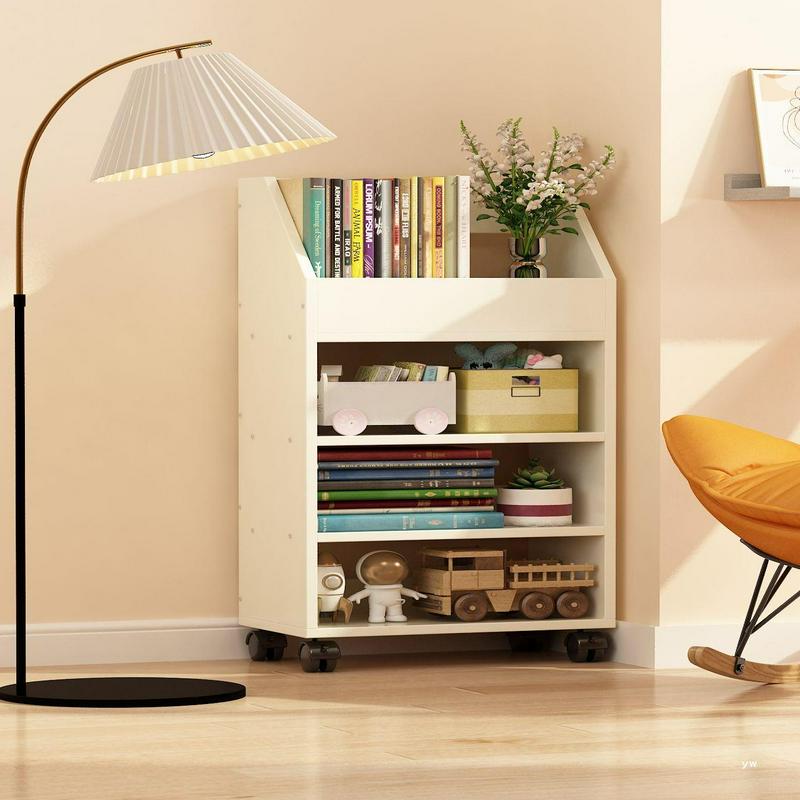 书架落地置物架可移动带轮桌边木质书柜桌下书本文件收纳柜小推车
