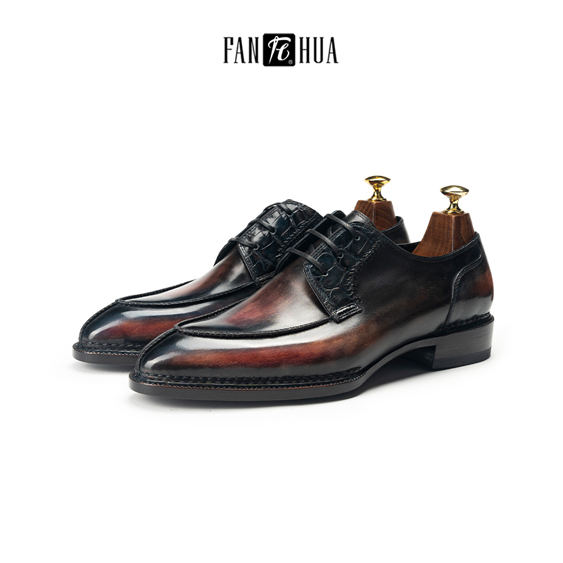 梵骅定制 牛皮拼尼罗鳄鱼皮德比鞋手工挪威缝工艺FH2021-1ADNPC