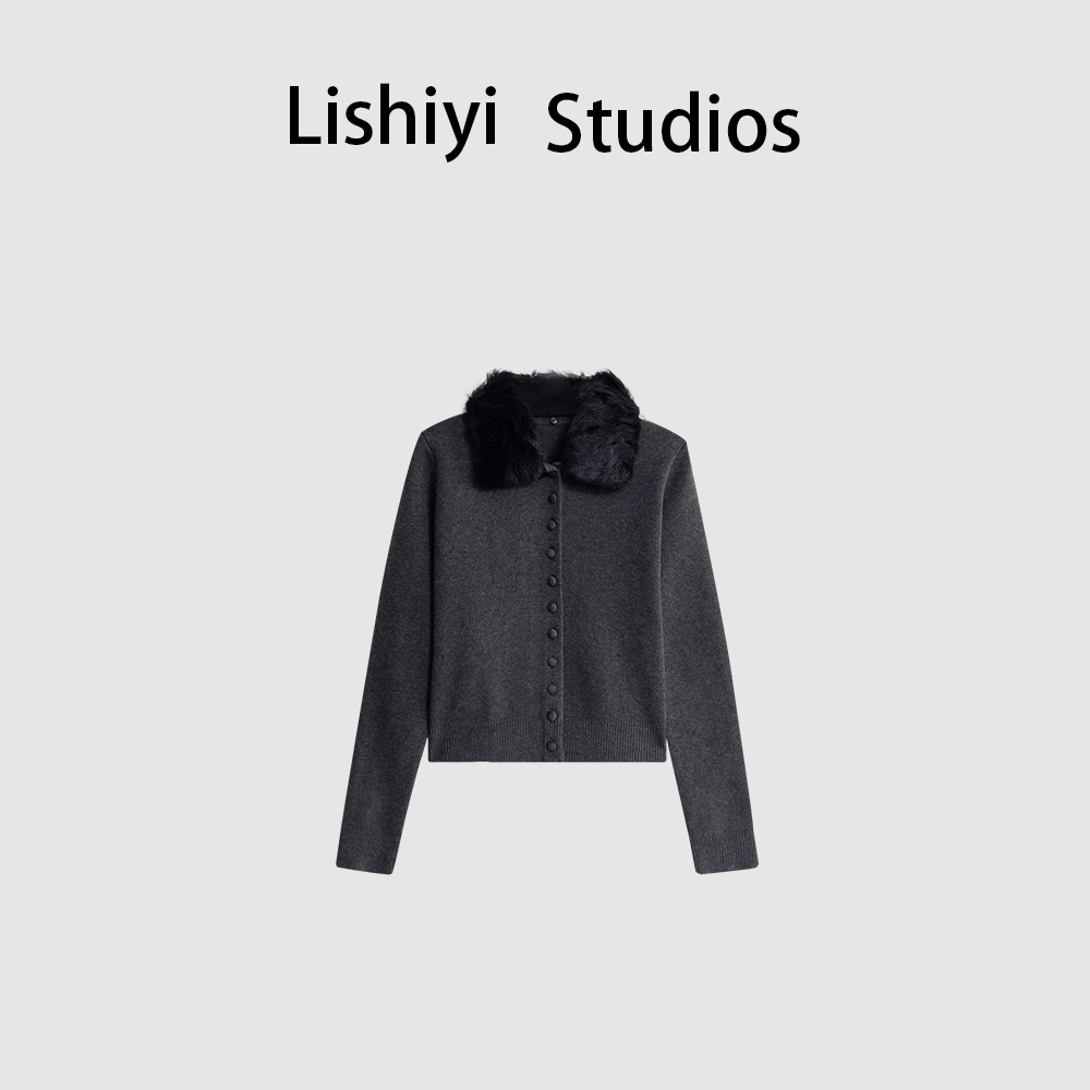 LISHIYISTUDIO深圳货【绒颈灰仪】冬季设计感独特羊毛针织开衫 1118