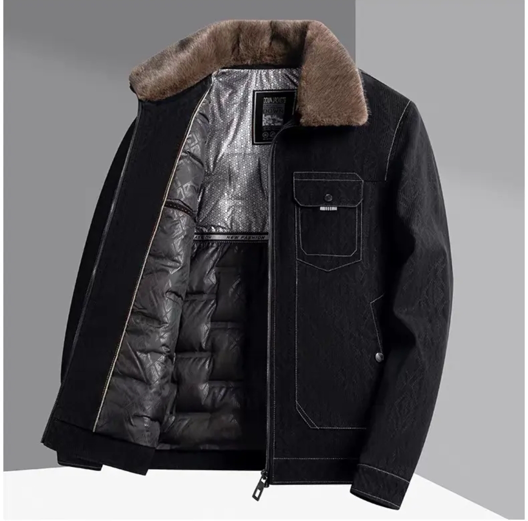 2025新款男士冬季商务时尚双面绵羊毛加绒内胆夹克大衣