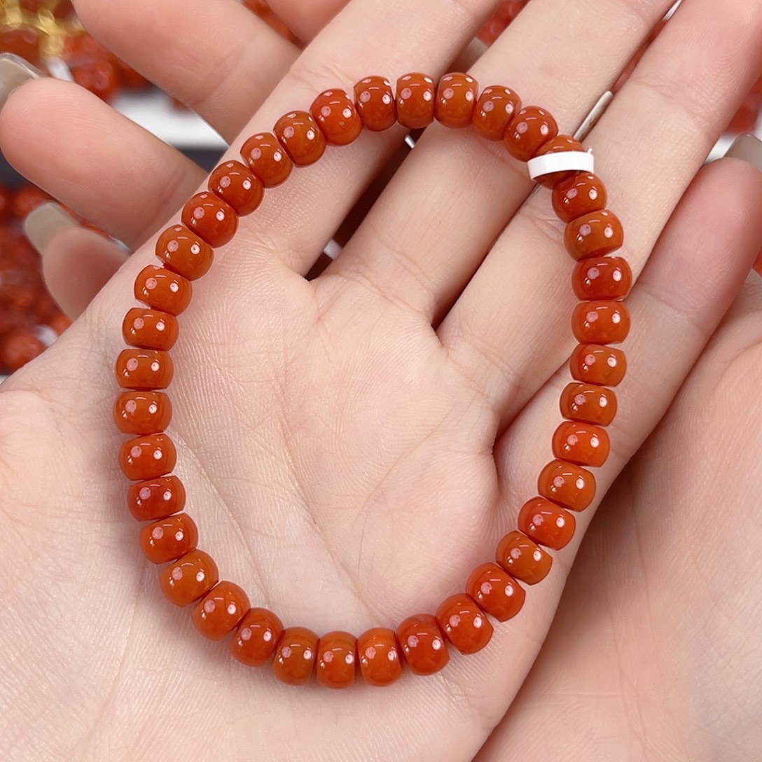 南红玛瑙未镶嵌瓦西柿子红满肉6mm手串