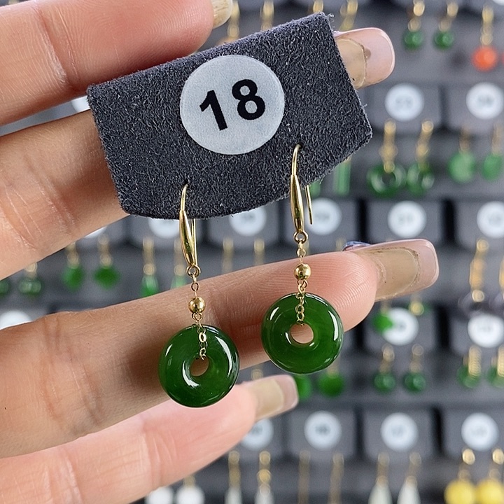 和田玉耳饰18K金镶嵌