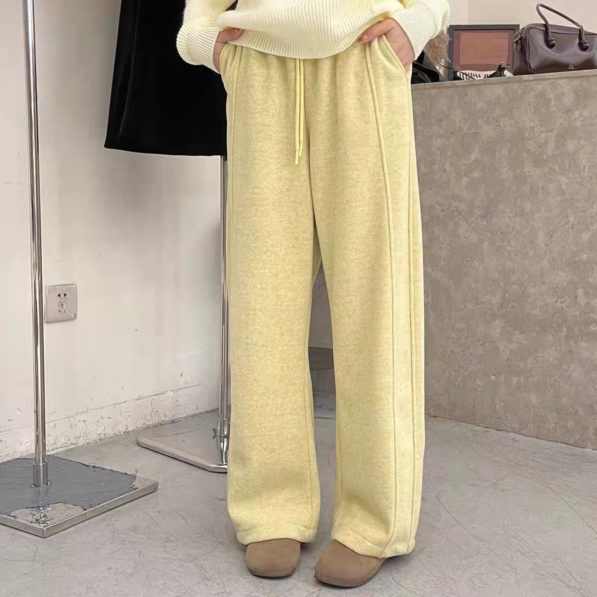 大娟5009冬季新款加厚百搭显瘦阔腿毛呢休闲裤女