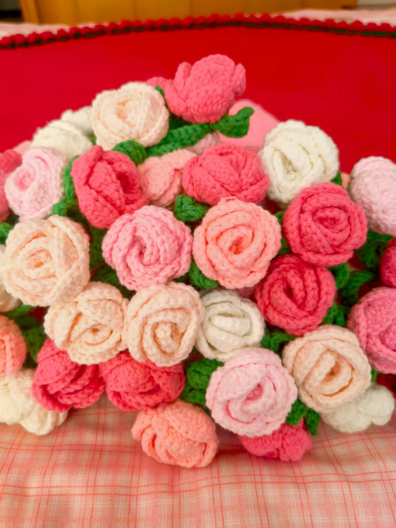 玫瑰花束毯子diy材料包郁金香花毯毛线团手工编织毯子送闺蜜礼物