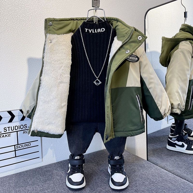 【反季福利】男童加绒棉服2025新款儿童中大童冬款加厚连帽冬季外套