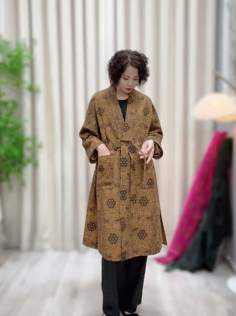 【杨锦精选】100桑蚕丝香云纱新中式气质风衣外套女装25C121复古