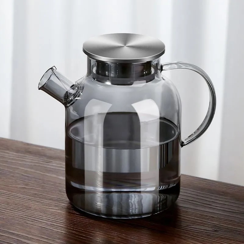 1800毫升 透透黑玻璃茶壶冷水壶高硼硅玻璃家用耐高温果茶花茶壶
