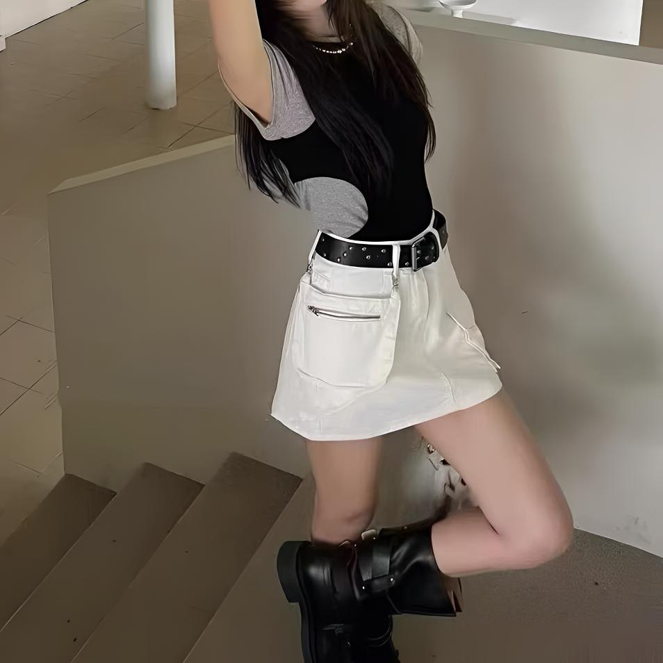 001-009牛仔短裤裙高腰a字甜辣妹短裤显瘦设计感小众女夏