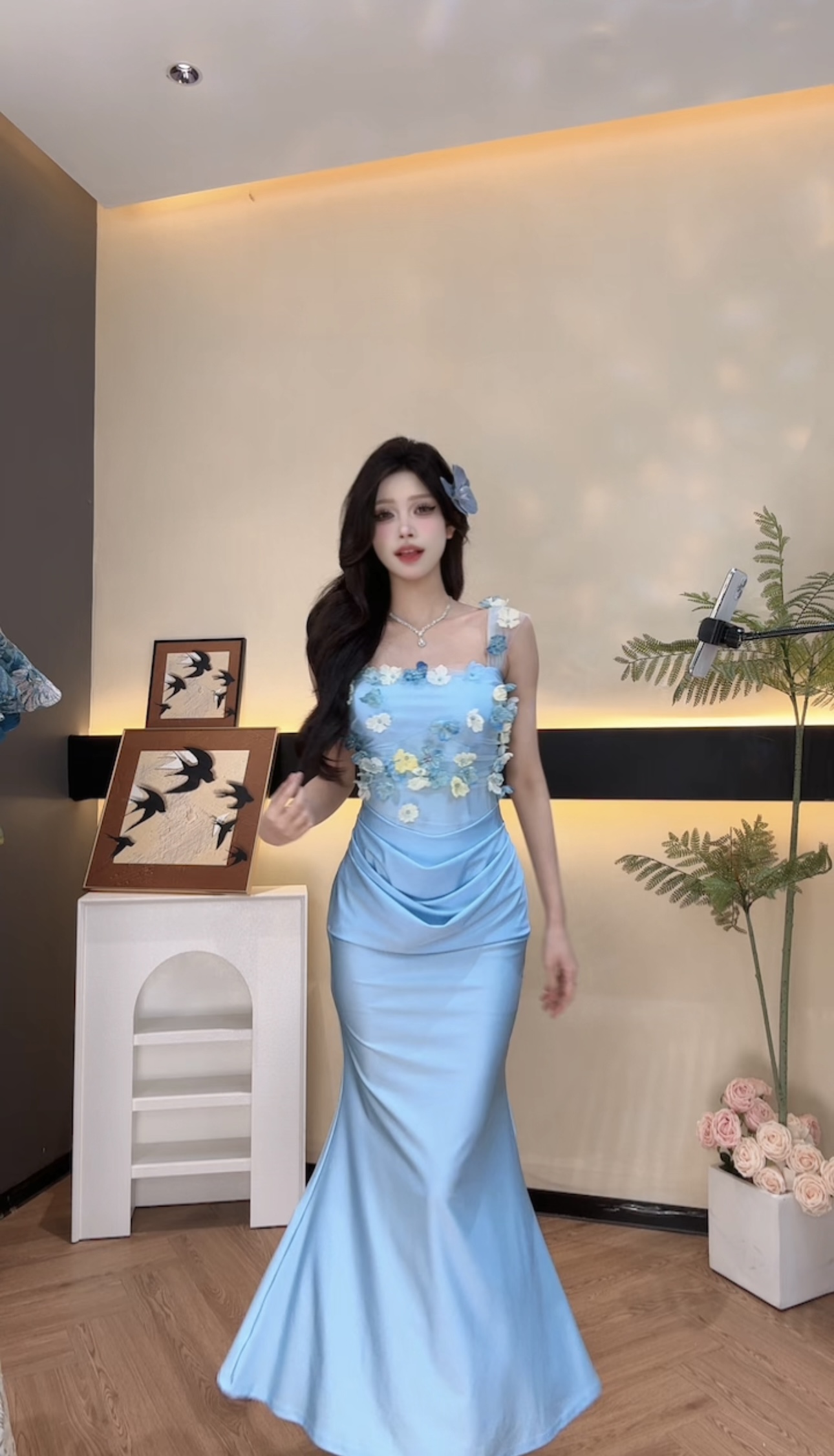 【茜茜推荐】显瘦立体雕花法式长款包臀度假修身鱼尾裙QXQHZ48895