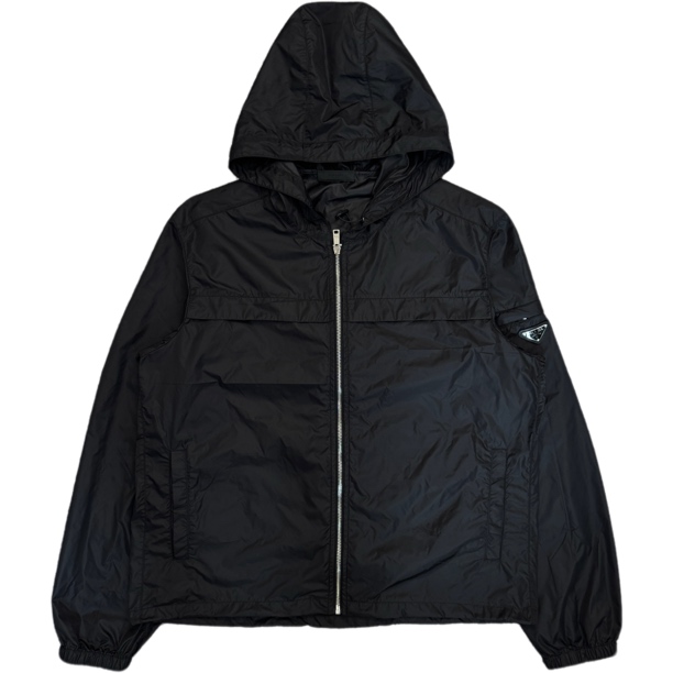 99新 Prada/普拉达 黑色尼龙三角钢标冲锋衣外套XXL码