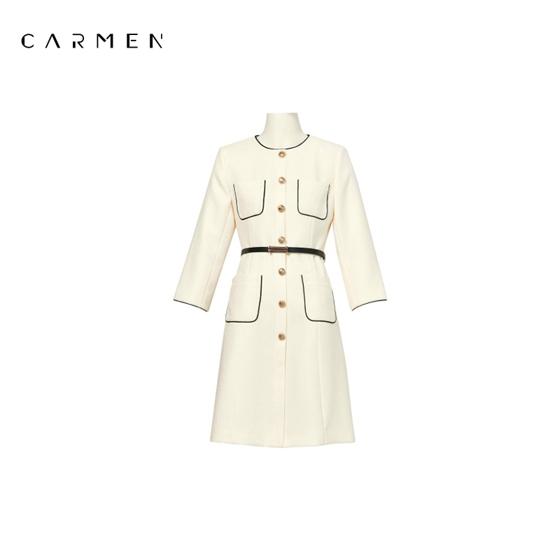 【小熊专属】卡蔓配腰带撞色边连衣裙CA2COP0976