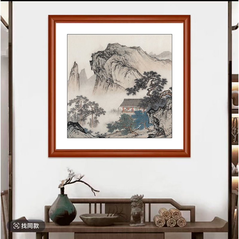 斗方（望云楼）新中式国画山水画客厅沙发背景墙餐厅玄关方形