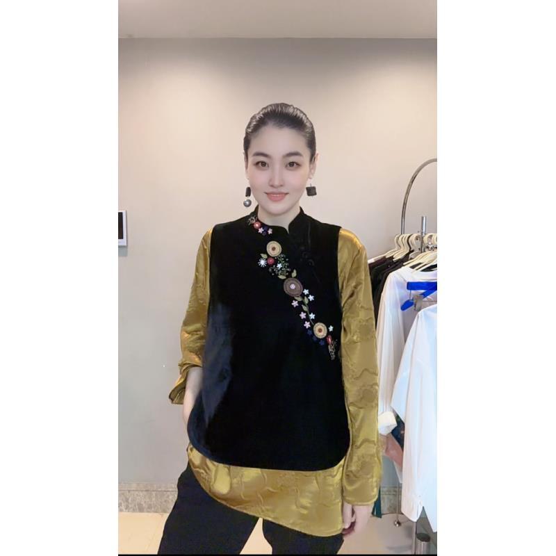 3488-｛绣锦生花｝新中式重红丝绒刺绣时尚百搭新款马甲 LOVE COLA