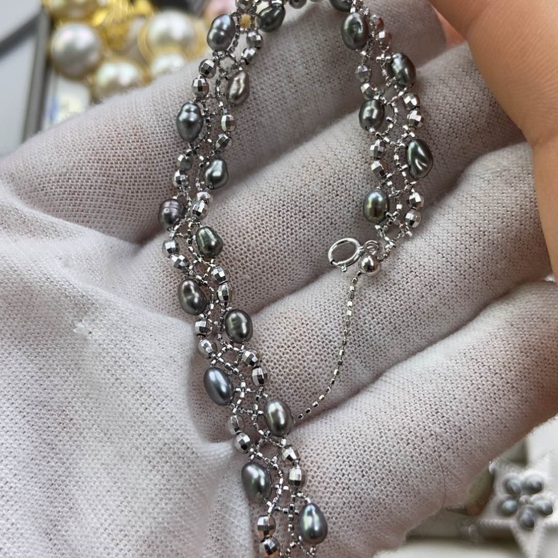海水珍珠银S925镶嵌手绳
