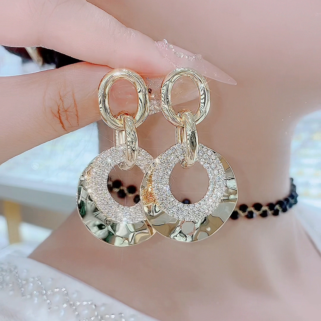 铜合金玻璃耳饰 耳圈-894金属S925银针个性夸张个性时尚耳环