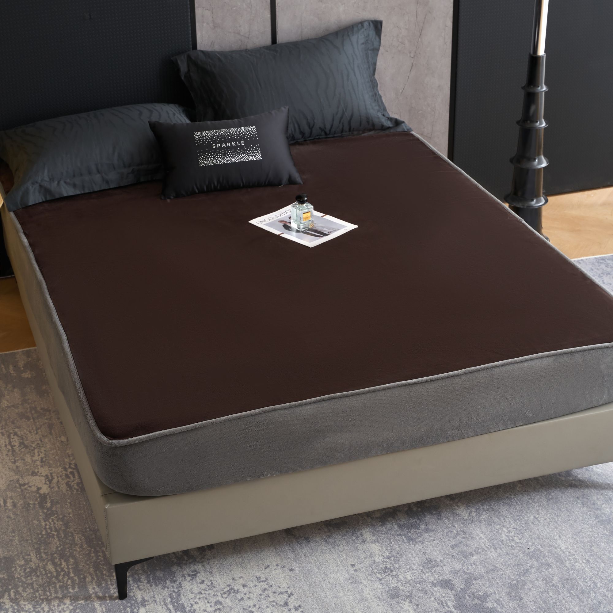 [贵妇人]高奢毛毯搭配同款床笠加厚防滑加绒防滑