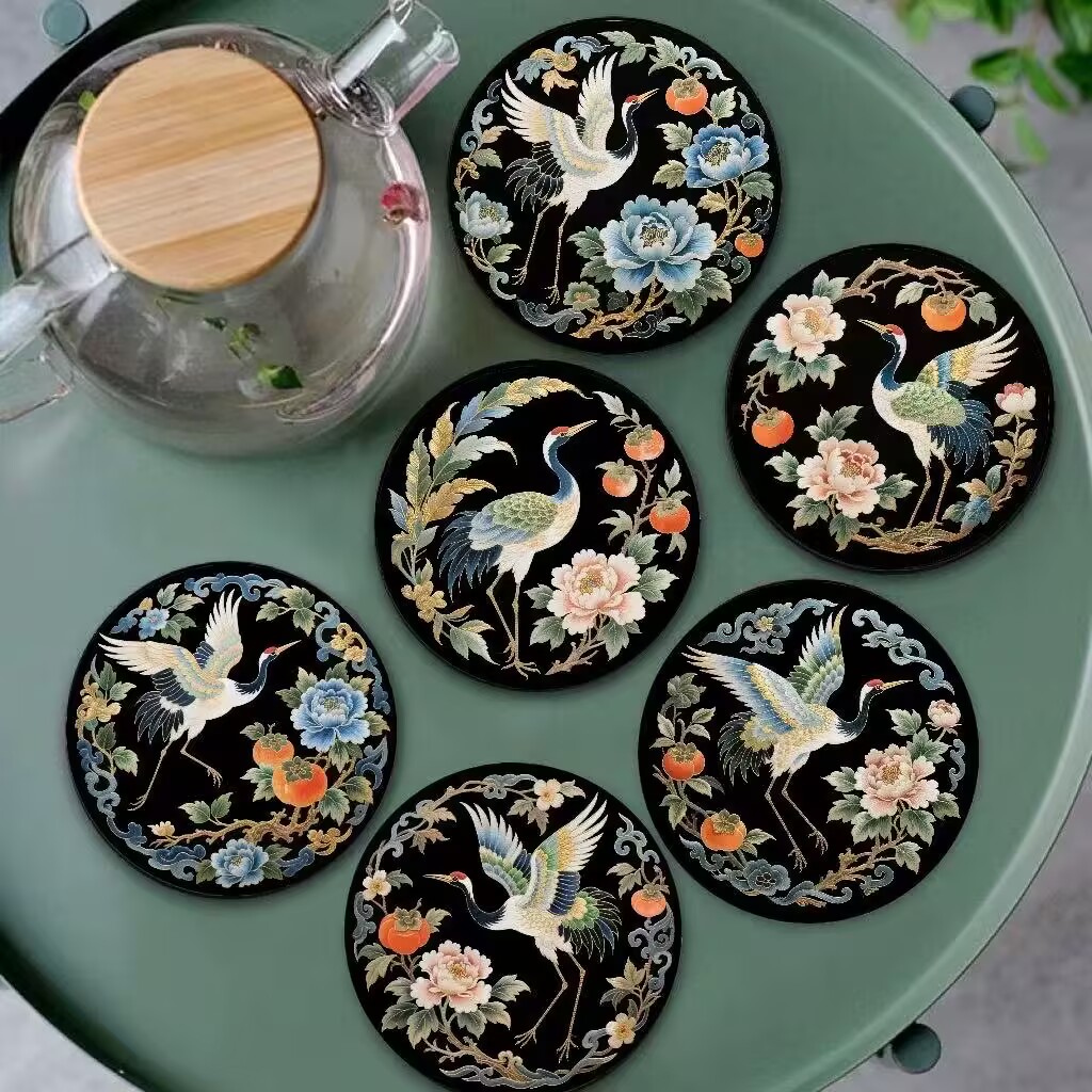 拍一发六鹤鸟餐垫中式杯垫茶几鼠标垫