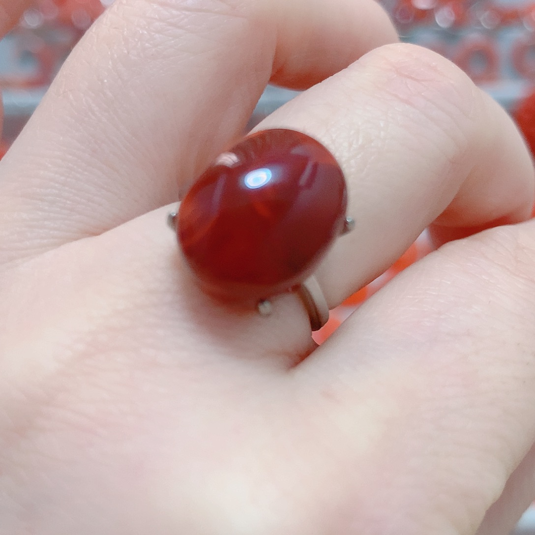 南红玛瑙戒指银S925镶嵌