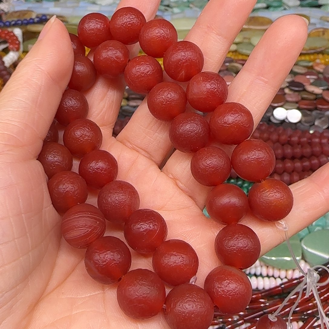 玛瑙/玉髓合金珠宝半成品橘皮红玛瑙12mm一条