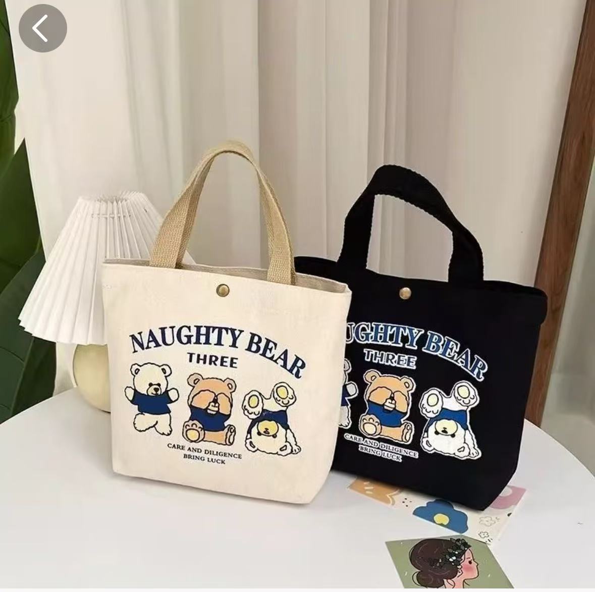 百搭小熊简约帆布袋饭盒袋上班三只便携手提袋便当小巧卡通帆布包