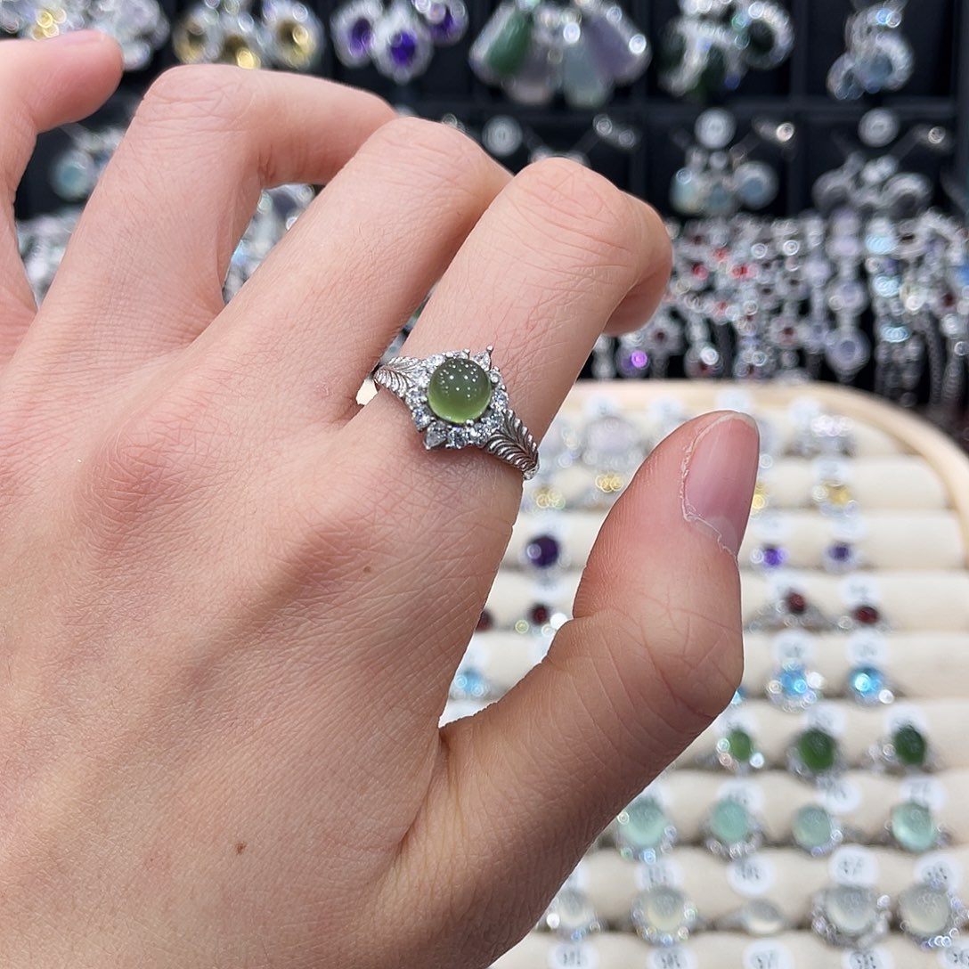 蛇纹石玉银S925镶嵌戒指戒指