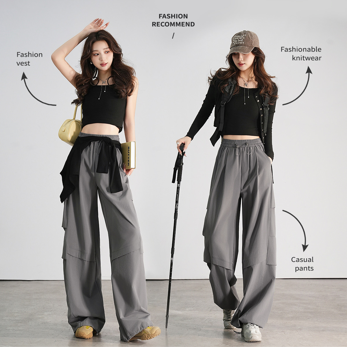 【芋总专属】&白鹿语时尚抽绳束脚裤工装风褶皱裤身休闲裤女YU20041