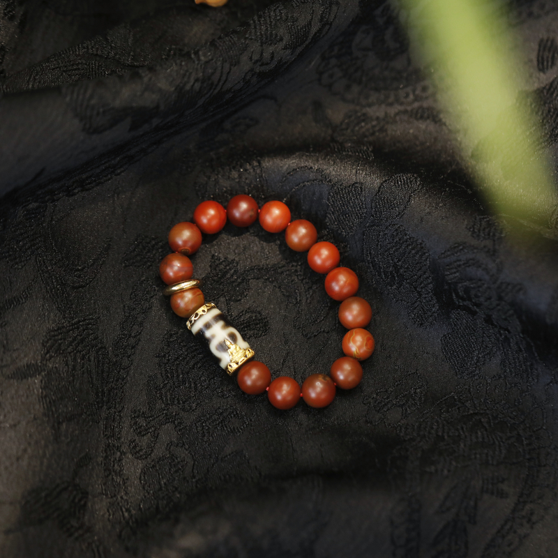 麦麦【安澜】天然鸡血包浆南红+天天+18K配件 手串 多样性发一