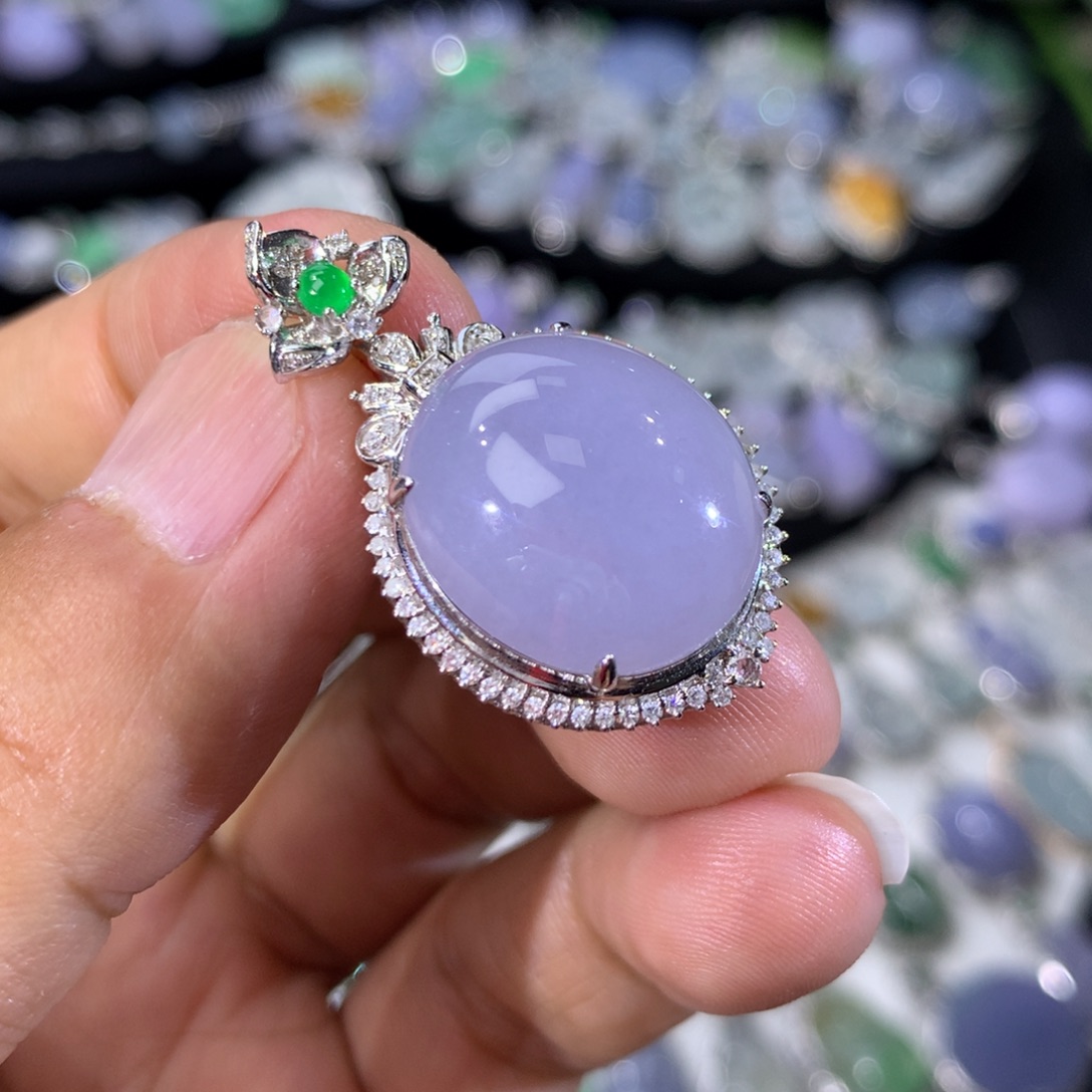 翡翠18K金镶嵌吊坠(不含链)