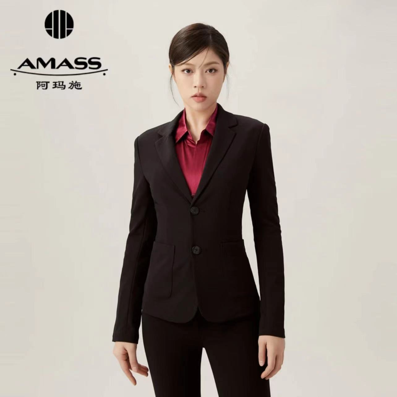AMASS/阿玛施秋季职业魔术瘦身小黑西装显瘦女士西服外套5400808
