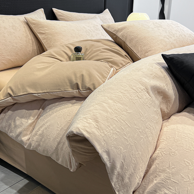 全棉水洗棉提花四件套纯棉轻奢简约磨毛床单被套罩床上用品床笠款