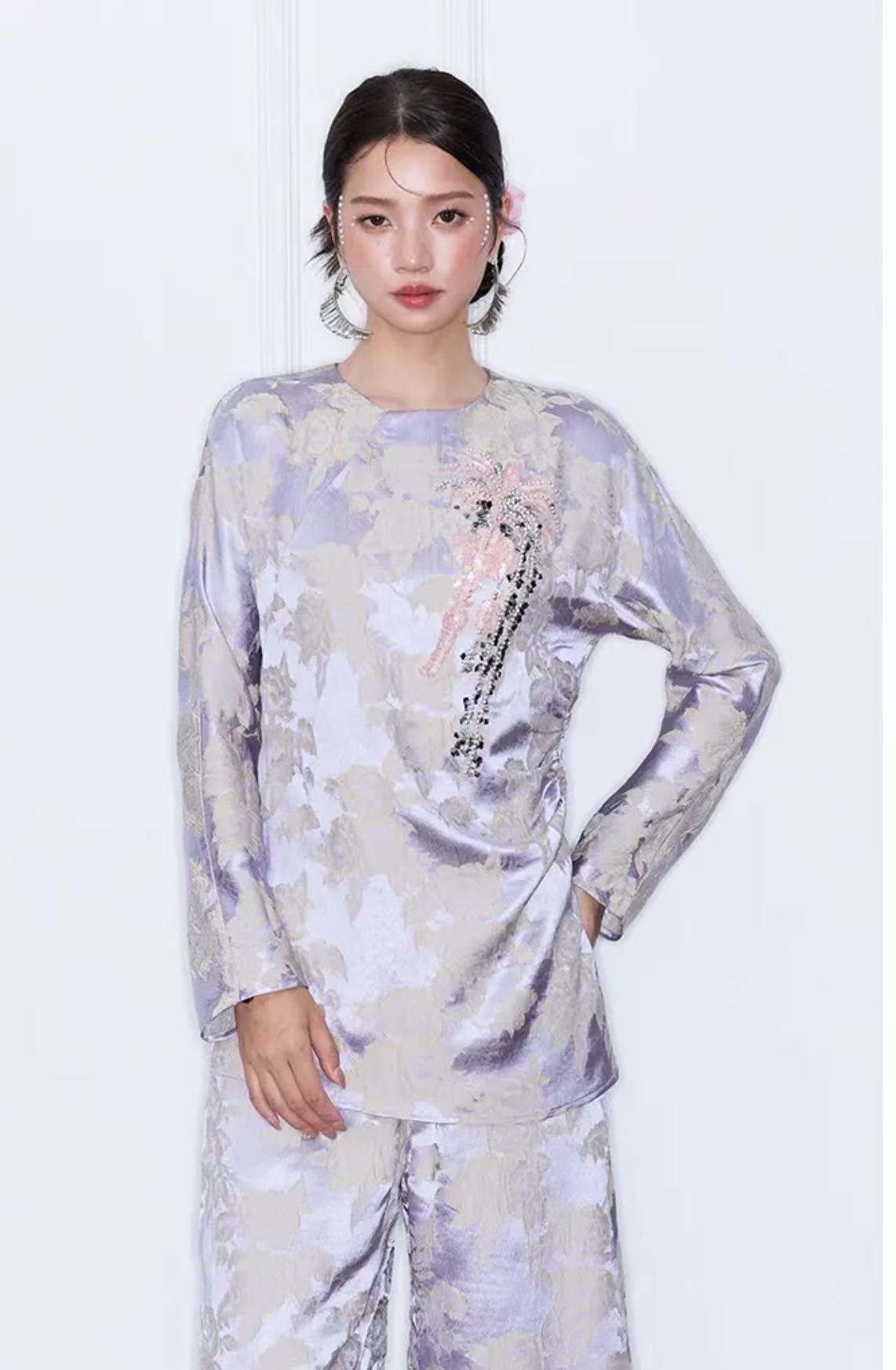 【刘彤推荐】   密扇 26早春绣片紫色上衣M261JA04156901