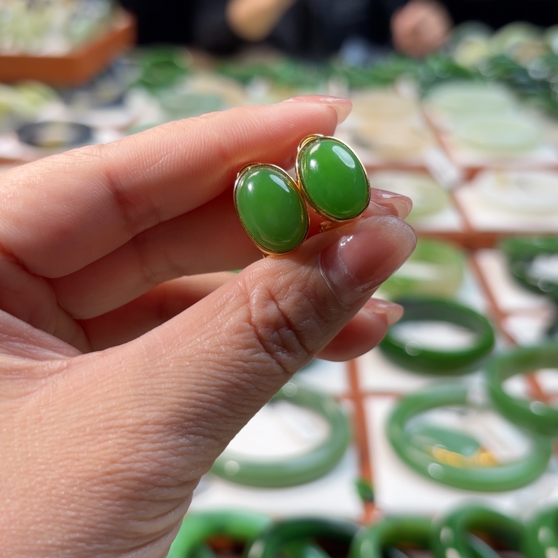 和田玉耳饰银S925镶嵌