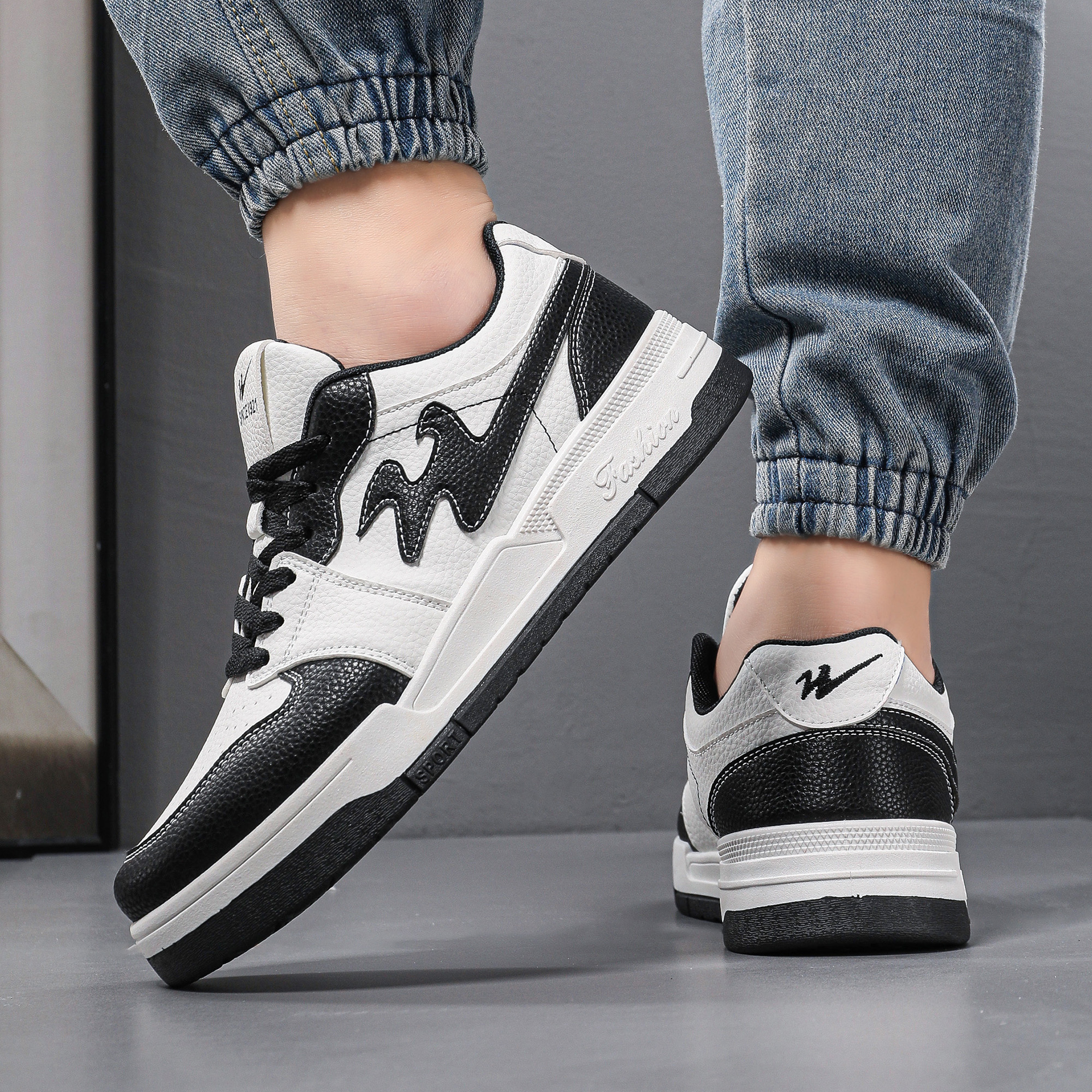 【双星八特】休闲板鞋男鞋皮面夏季新款透气潮流百搭低帮小白鞋