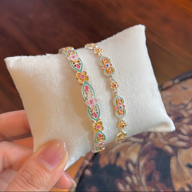 足银珐琅手镯 如以福禄 足银999.9时尚五彩彩色手饰女糖果色