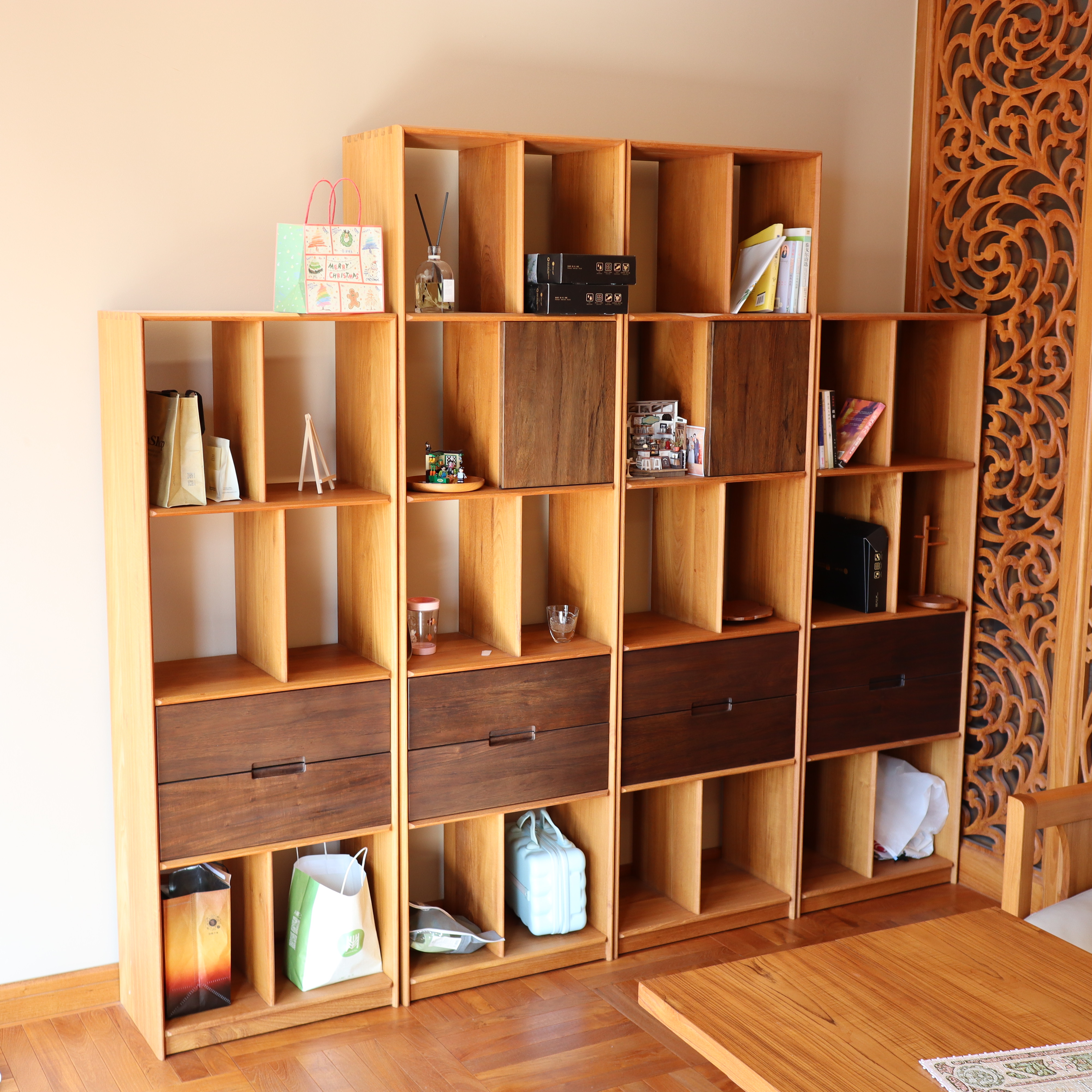 小钟 姜墨书柜展示柜落地简约撞色博古架储物柜书架开放式