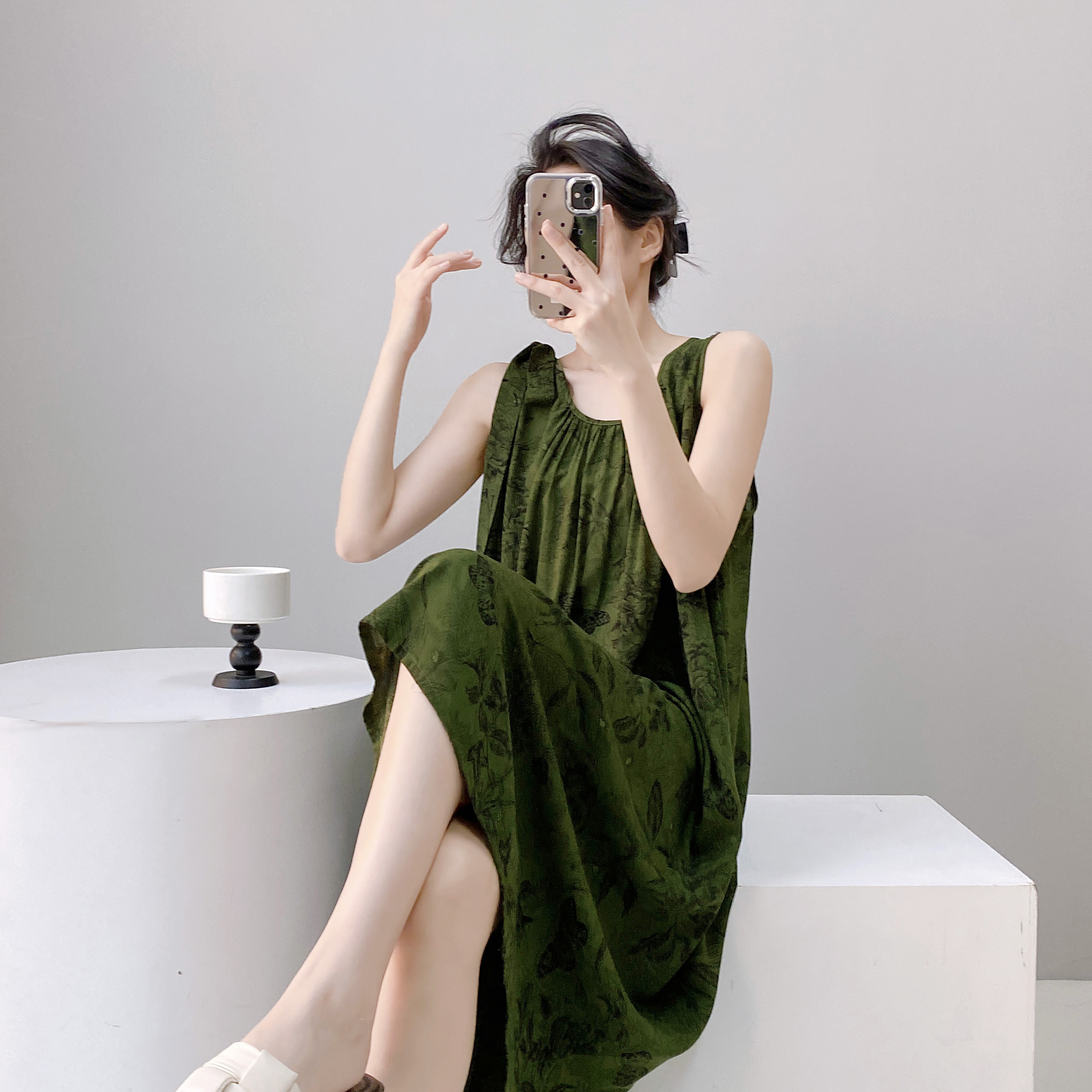 绿意微凉绵绸夏日家居服连衣裙