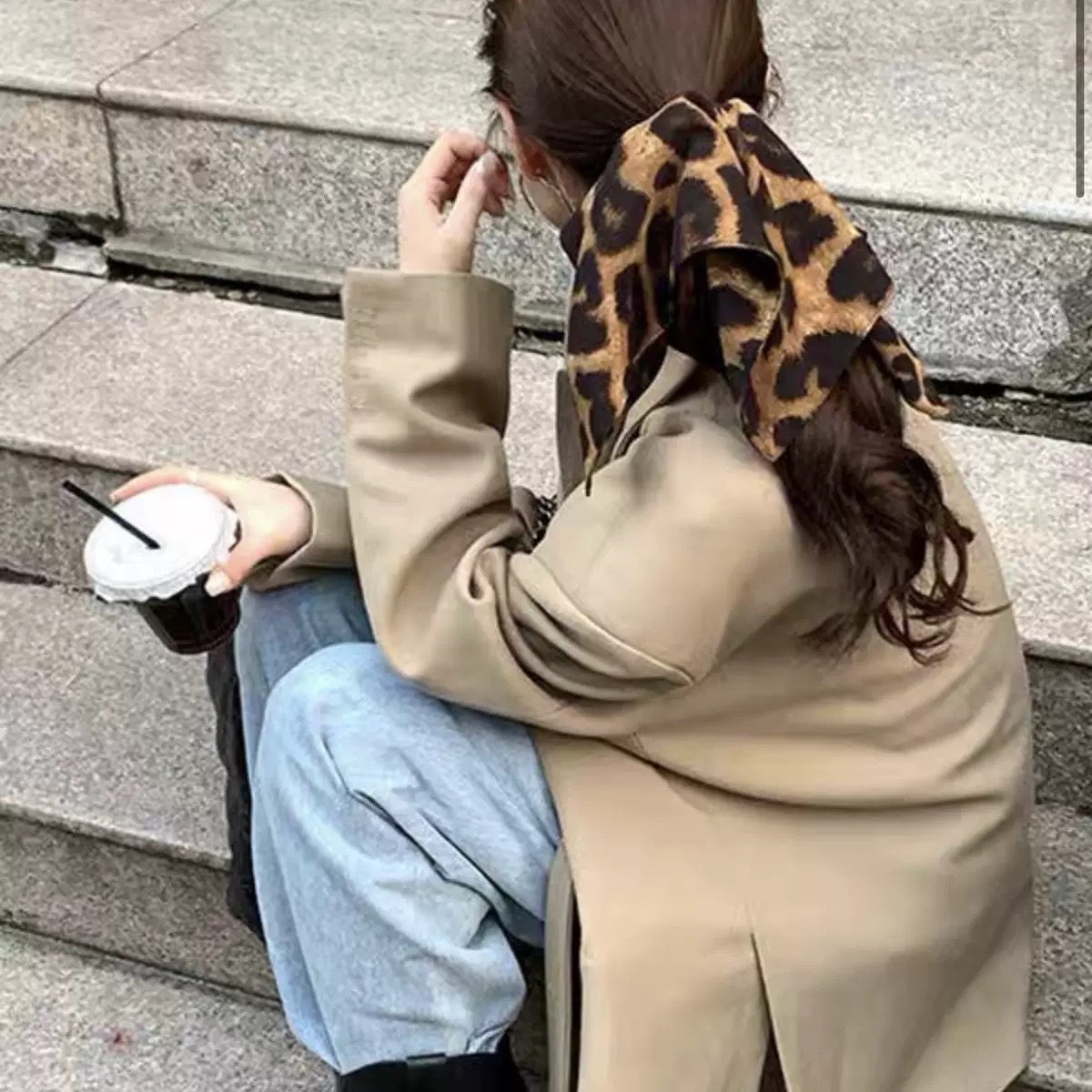 韩系ins发饰氛围感气质高级感豹纹大肠发圈高弹头发饰高级感方巾