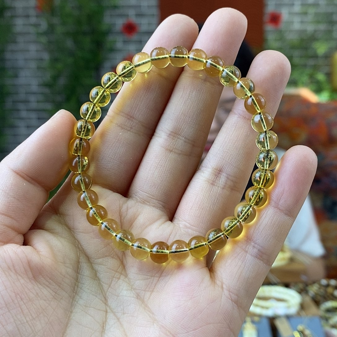 蜜蜡珠宝奇石未镶嵌缅甸蓝珀6.6mm多样性发其中一条