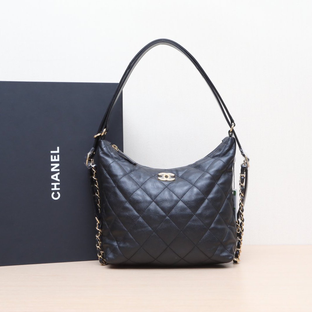 99新 Chanel/香奈儿 小花姑姑227228 黑色 芯片开 22B 腋下包